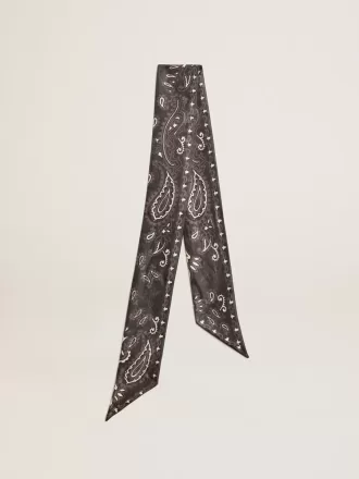Nastro in twill di seta nero con motivo paisley Nastro in twill di seta nero con motivo paisley