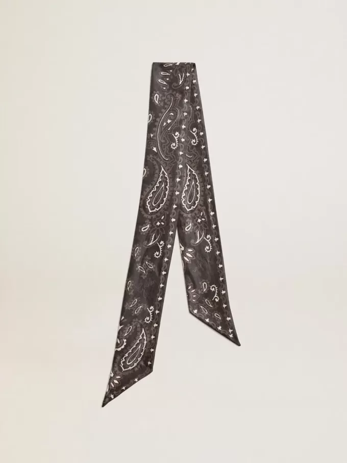 Nastro in twill di seta nero con motivo paisley Nastro in twill di seta nero con motivo paisley