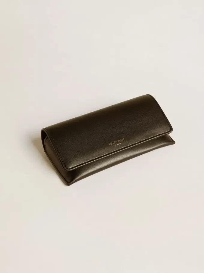 Occhiali da sole Panthos di forma quadrata con montatura beige e dettagli dorati Occhiali da sole Panthos di forma quadrata con montatura beige e dettagli dorati