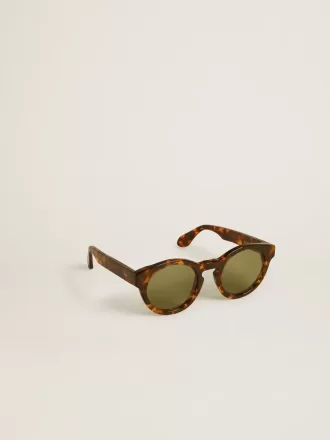 Occhiali da sole Panthos di forma quadrata con montatura marrone havana e lenti verdi