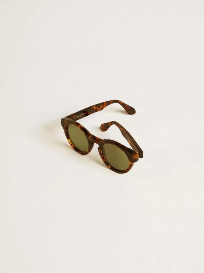 Occhiali da sole Panthos di forma quadrata con montatura marrone havana e lenti verdi Occhiali da sole Panthos di forma quadrata con montatura marrone havana e lenti verdi