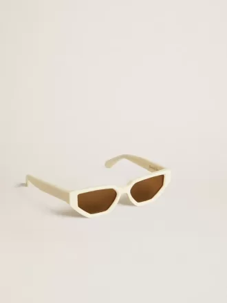Occhiali da sole rettangolari con montatura beige