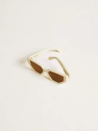 Occhiali da sole rettangolari con montatura beige