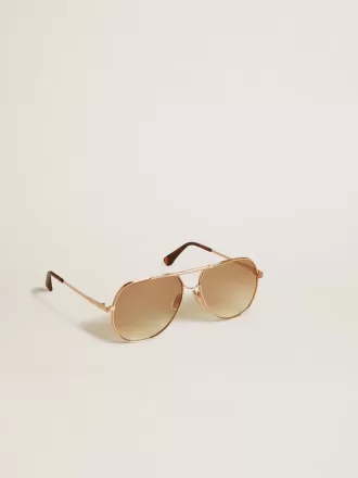 Occhiali da sole stile aviator con montatura oro rosa e lenti color miele