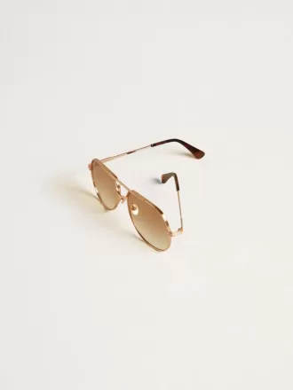 Occhiali da sole stile aviator con montatura oro rosa e lenti color miele