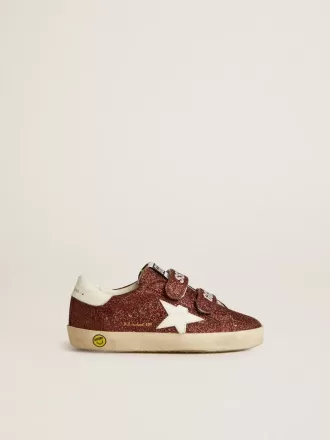 Old School Junior in bordeaux glitterato con stella e linguetta sul tallone in pelle