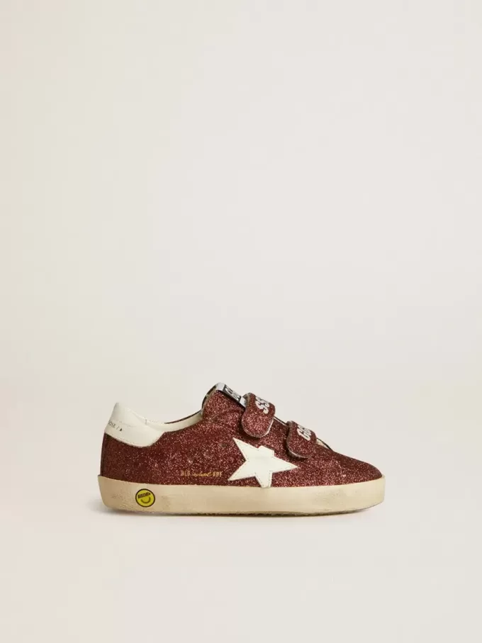 Old School Junior in bordeaux glitterato con stella e linguetta sul tallone in pelle