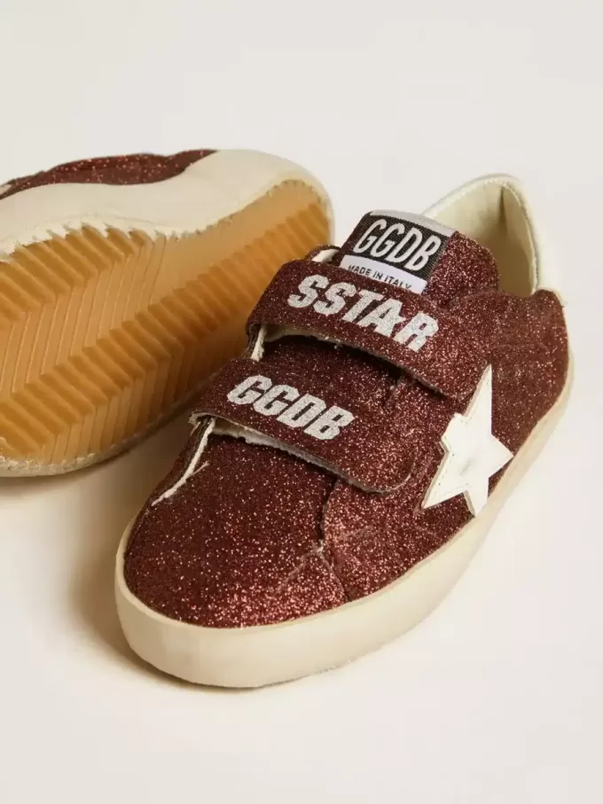 Old School Junior in bordeaux glitterato con stella e linguetta sul tallone in pelle