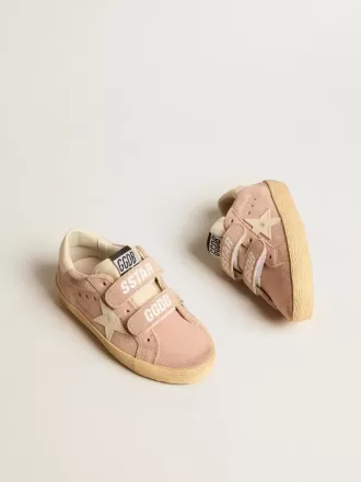 Old School Junior in pelle scamosciata rosa con stella e linguetta sul tallone in pelle color crema