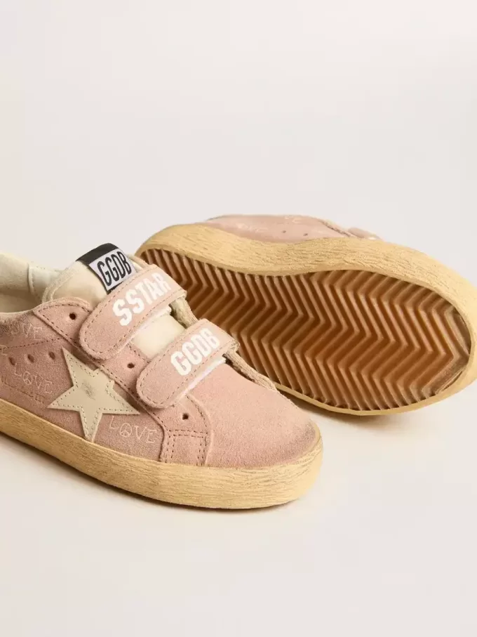Old School Junior in pelle scamosciata rosa con stella e linguetta sul tallone in pelle color crema