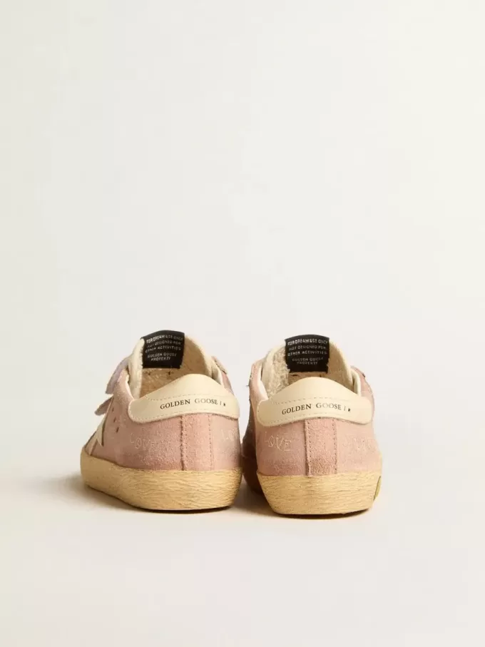 Old School Junior in pelle scamosciata rosa con stella e linguetta sul tallone in pelle color crema