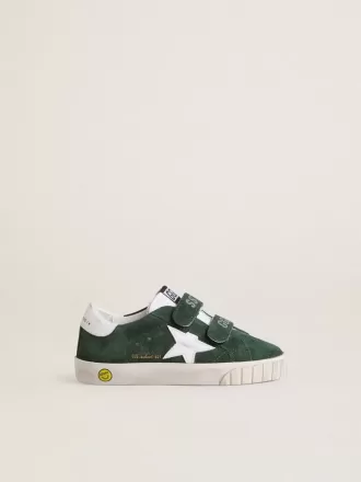 Old School Junior in pelle scamosciata verde con stella e linguetta sul tallone in pelle bianca Old School Junior in pelle scamosciata verde con stella e linguetta sul tallone in pelle bianca