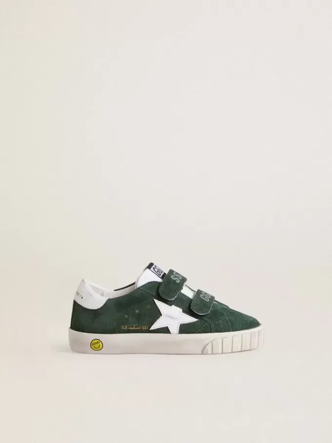 Old School Junior in pelle scamosciata verde con stella e linguetta sul tallone in pelle bianca Old School Junior in pelle scamosciata verde con stella e linguetta sul tallone in pelle bianca