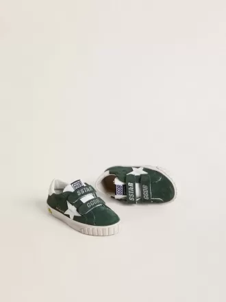 Old School Junior in pelle scamosciata verde con stella e linguetta sul tallone in pelle bianca Old School Junior in pelle scamosciata verde con stella e linguetta sul tallone in pelle bianca