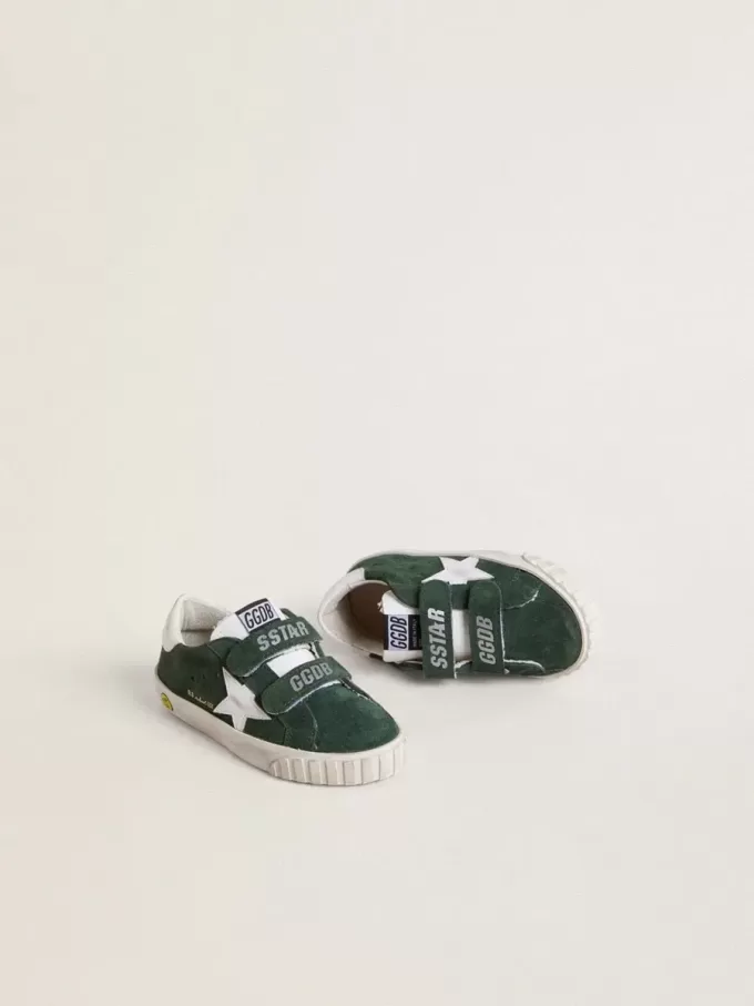 Old School Junior in pelle scamosciata verde con stella e linguetta sul tallone in pelle bianca Old School Junior in pelle scamosciata verde con stella e linguetta sul tallone in pelle bianca