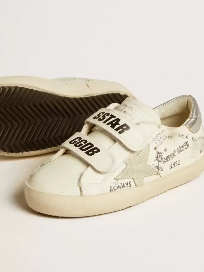 Old School Young con stella in pelle scamosciata e linguetta sul tallone in pelle metallizzata Old School Young con stella in pelle scamosciata e linguetta sul tallone in pelle metallizzata