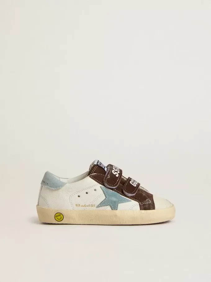 Old School Young in nappa con stella in pelle scamosciata azzurra e inserti in pelle scamosciata marrone Old School Young in nappa con stella in pelle scamosciata azzurra e inserti in pelle scamosciata marrone