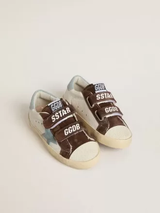 Old School Young in nappa con stella in pelle scamosciata azzurra e inserti in pelle scamosciata marrone Old School Young in nappa con stella in pelle scamosciata azzurra e inserti in pelle scamosciata marrone