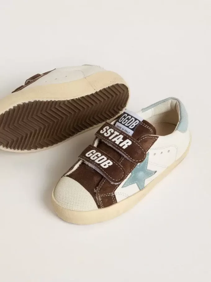 Old School Young in nappa con stella in pelle scamosciata azzurra e inserti in pelle scamosciata marrone Old School Young in nappa con stella in pelle scamosciata azzurra e inserti in pelle scamosciata marrone