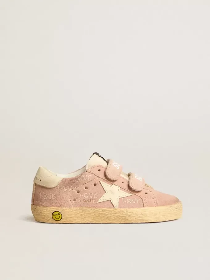 Old School Young in pelle scamosciata rosa con stella e linguetta sul tallone in pelle color crema Old School Young in pelle scamosciata rosa con stella e linguetta sul tallone in pelle color crema