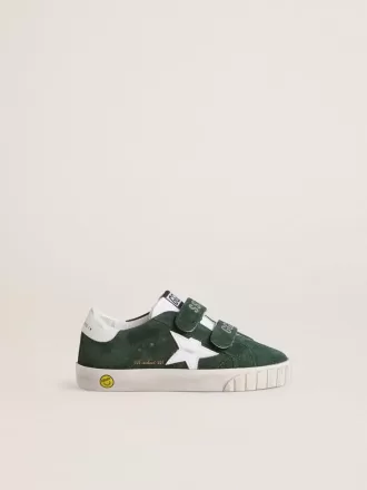 Old School Young in pelle scamosciata verde con stella e linguetta sul tallone in pelle bianca Old School Young in pelle scamosciata verde con stella e linguetta sul tallone in pelle bianca