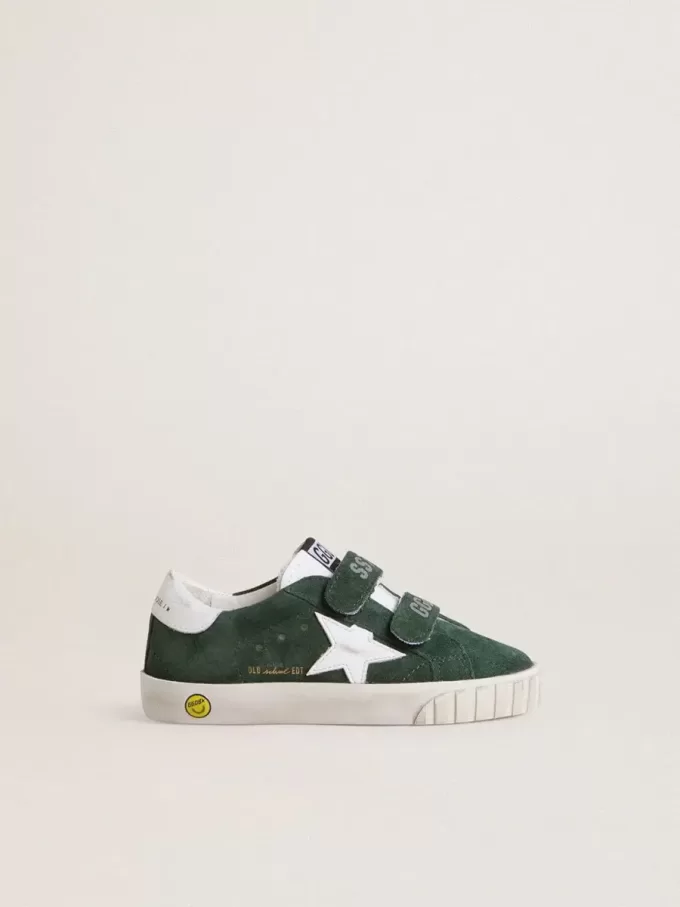 Old School Young in pelle scamosciata verde con stella e linguetta sul tallone in pelle bianca Old School Young in pelle scamosciata verde con stella e linguetta sul tallone in pelle bianca