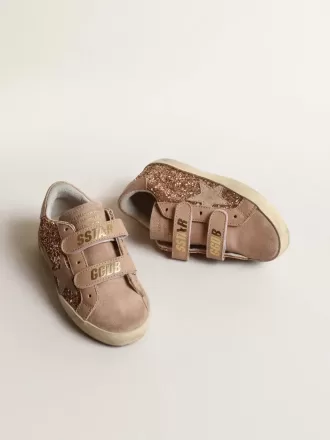 Old School Young in rosa pesca glitterato con stella in pelle scamosciata rosa Old School Young in rosa pesca glitterato con stella in pelle scamosciata rosa