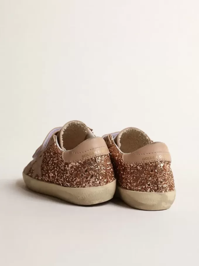 Old School Young in rosa pesca glitterato con stella in pelle scamosciata rosa Old School Young in rosa pesca glitterato con stella in pelle scamosciata rosa