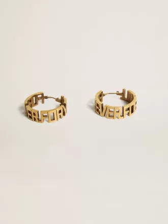 Orecchini a cerchio color oro antico con scritta Forever For You