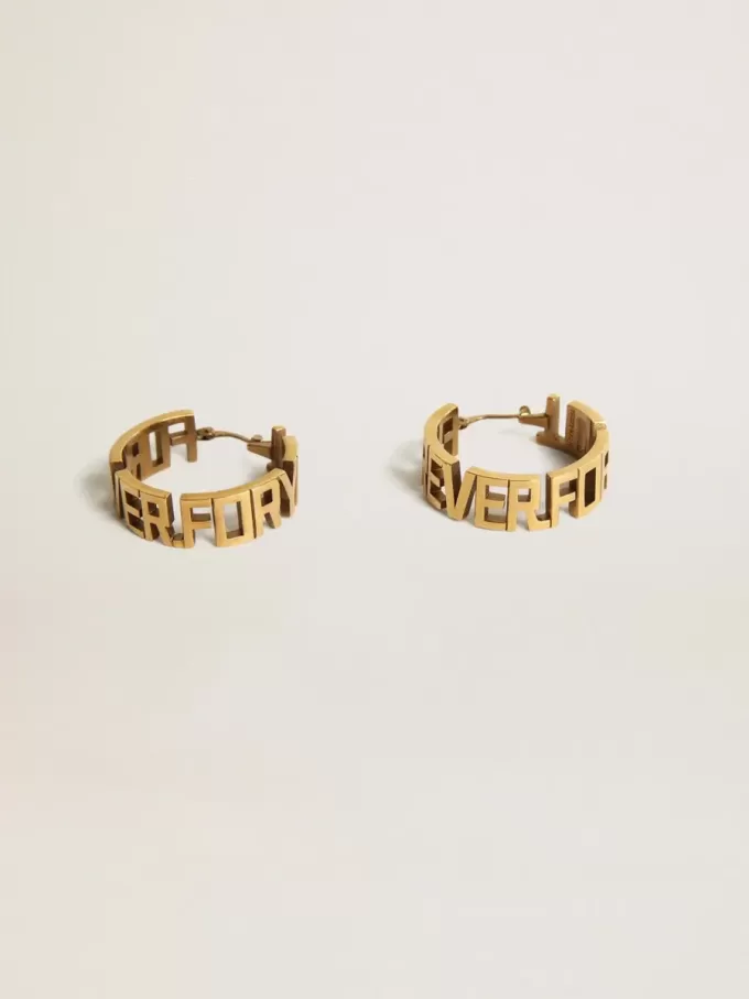 Orecchini a cerchio color oro antico con scritta Forever For You Orecchini a cerchio color oro antico con scritta Forever For You