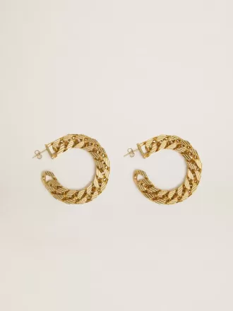 Orecchini a cerchio con catena e maglie intrecciate color oro antico