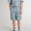 Pantaloncini blu da bambino con stampa bianca