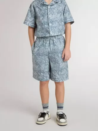 Pantaloncini blu da bambino con stampa bianca