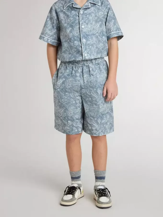 Pantaloncini blu da bambino con stampa bianca