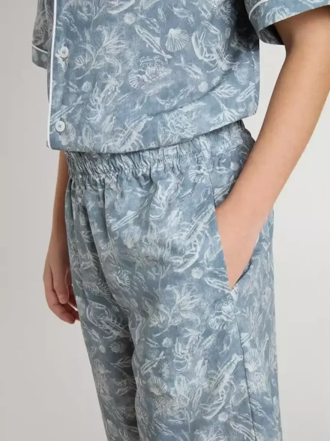 Pantaloncini blu da bambino con stampa bianca