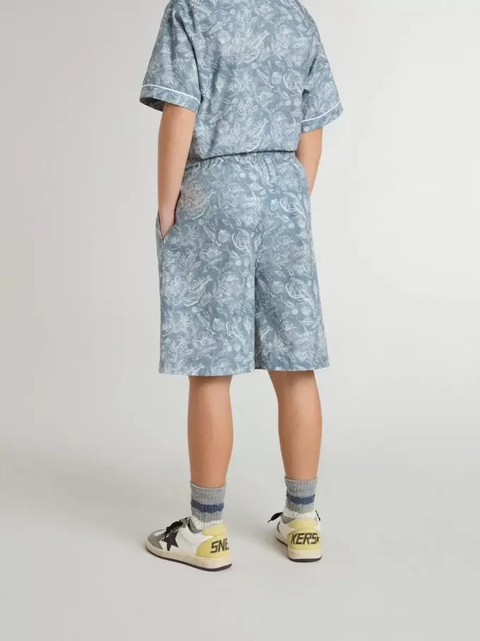 Pantaloncini blu da bambino con stampa bianca