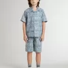 Pantaloncini blu da bambino con stampa bianca