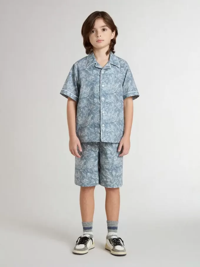 Pantaloncini blu da bambino con stampa bianca