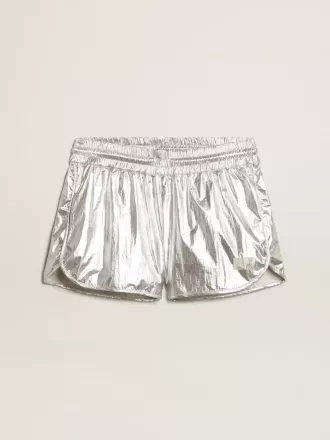 Pantaloncini da corsa da donna in tessuto argento Pantaloncini da corsa da donna in tessuto argento