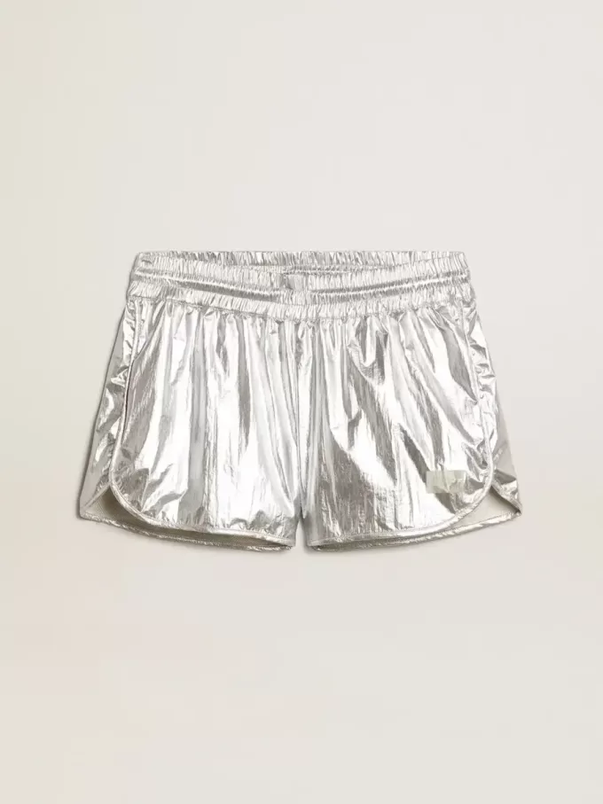 Pantaloncini da corsa da donna in tessuto argento Pantaloncini da corsa da donna in tessuto argento