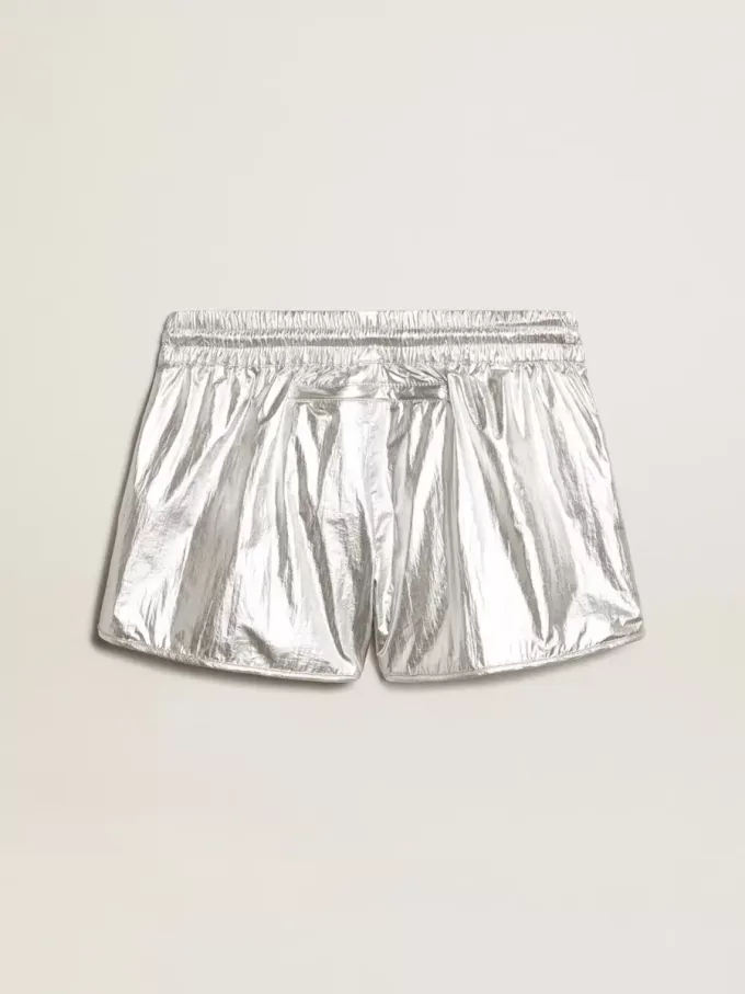 Pantaloncini da corsa da donna in tessuto argento Pantaloncini da corsa da donna in tessuto argento