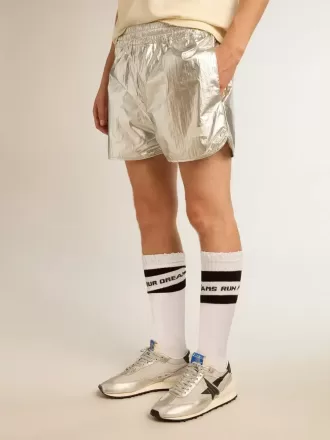 Pantaloncini da corsa da uomo in tessuto argento