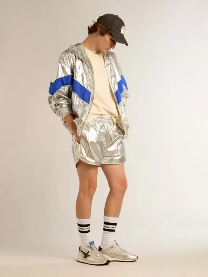 Pantaloncini da corsa da uomo in tessuto argento Pantaloncini da corsa da uomo in tessuto argento