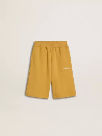 Pantaloncini da jogging per bambini in giallo ocra con ricamo
