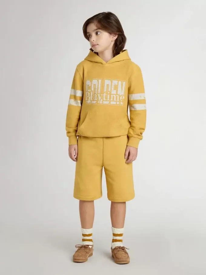 Pantaloncini da jogging per bambini in giallo ocra con ricamo