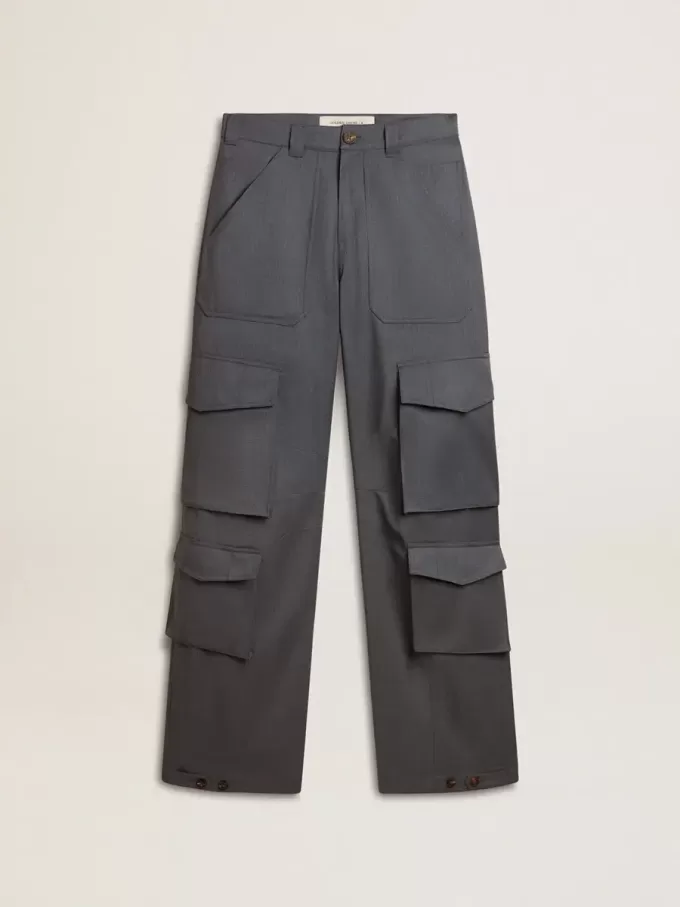 Pantaloni cargo da donna in lana azzurro Pantaloni cargo da donna in lana azzurro