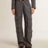 Pantaloni cargo da donna in lana azzurro Pantaloni cargo da donna in lana azzurro