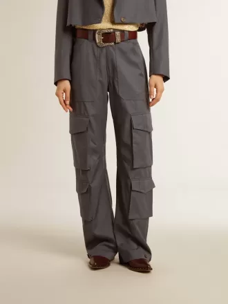 Pantaloni cargo da donna in lana azzurro