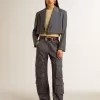 Pantaloni cargo da donna in lana azzurro Pantaloni cargo da donna in lana azzurro
