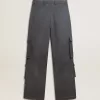 Pantaloni cargo da donna in lana azzurro Pantaloni cargo da donna in lana azzurro